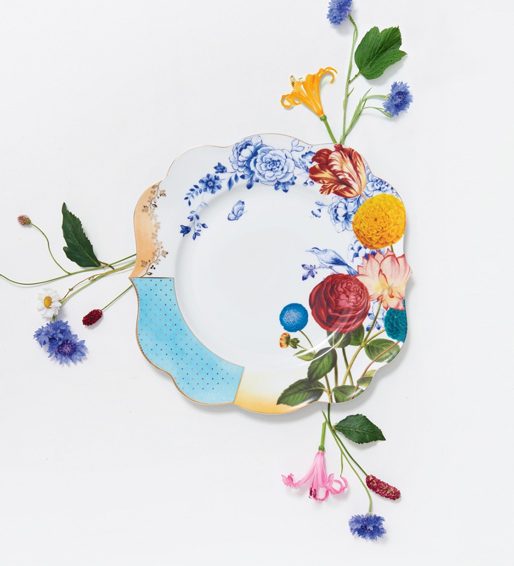 Royal Beyaz / Mavi Çiçek Desenli Yemek Tabağı 28 cm.