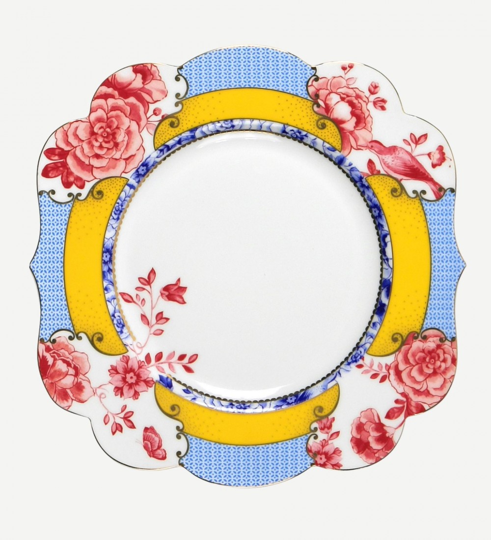 Royal Mavi / Sarı Çiçek Desenli Kahvaltı Tabağı 23,5 cm.