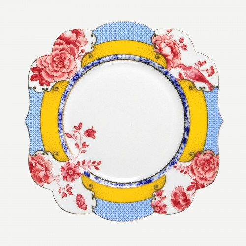 Royal Mavi / Sarı Çiçek Desenli Kahvaltı Tabağı 23,5 cm.