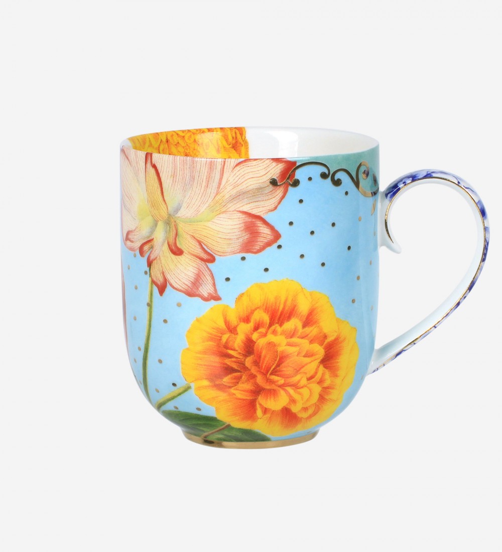 Royal Mavi Çiçek Desenli Büyük Mug 