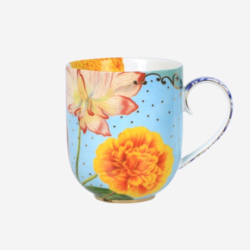 Royal Mavi Çiçek Desenli Büyük Mug 