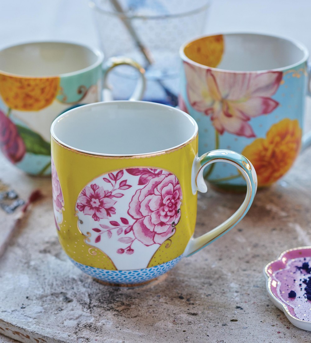 Royal Mavi Çiçek Desenli Büyük Mug 
