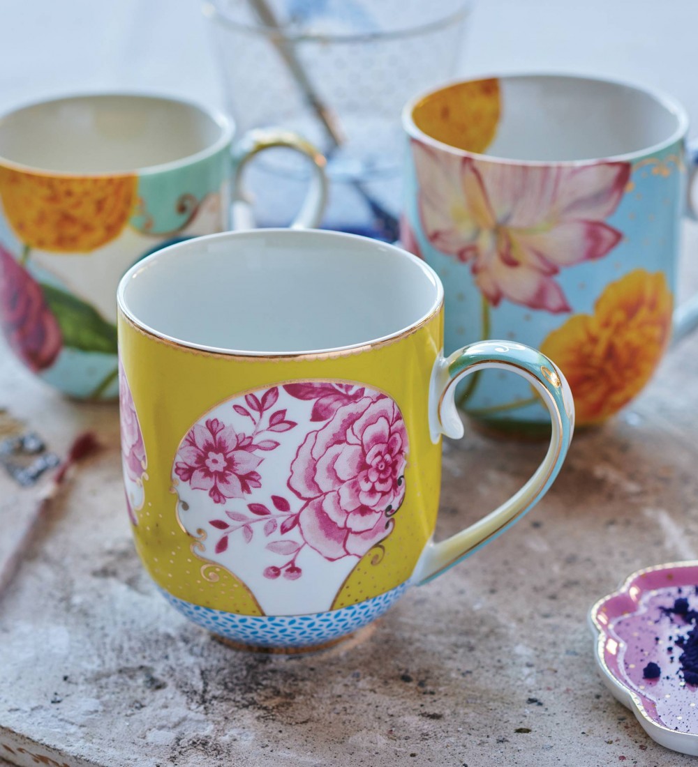 Royal Sarı Çiçek Desenli Büyük Mug