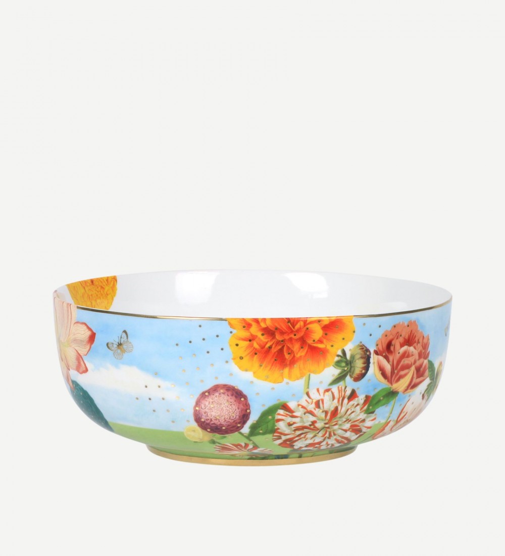Royal Mavi Çiçek Desenli Kase 23 cm.