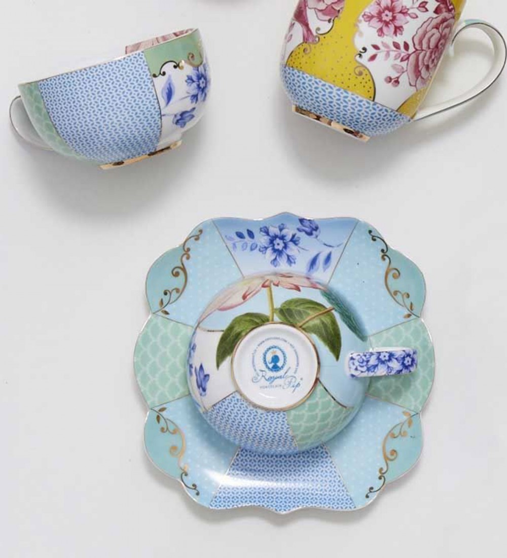 Royal Mavi Çiçek Desenli Çay Fincanı