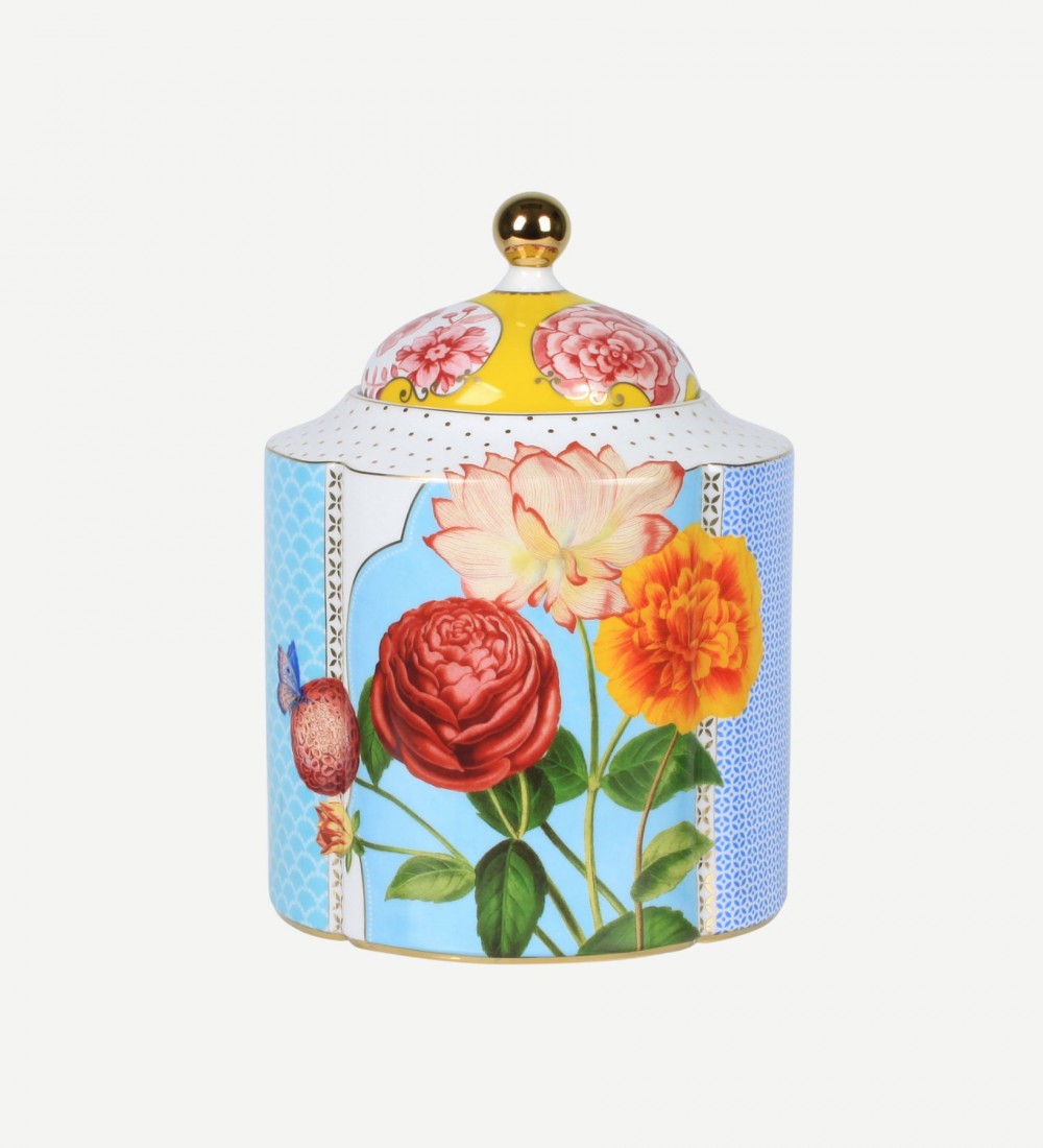 Royal Mavi Çiçek Desenli Orta Boy Küp