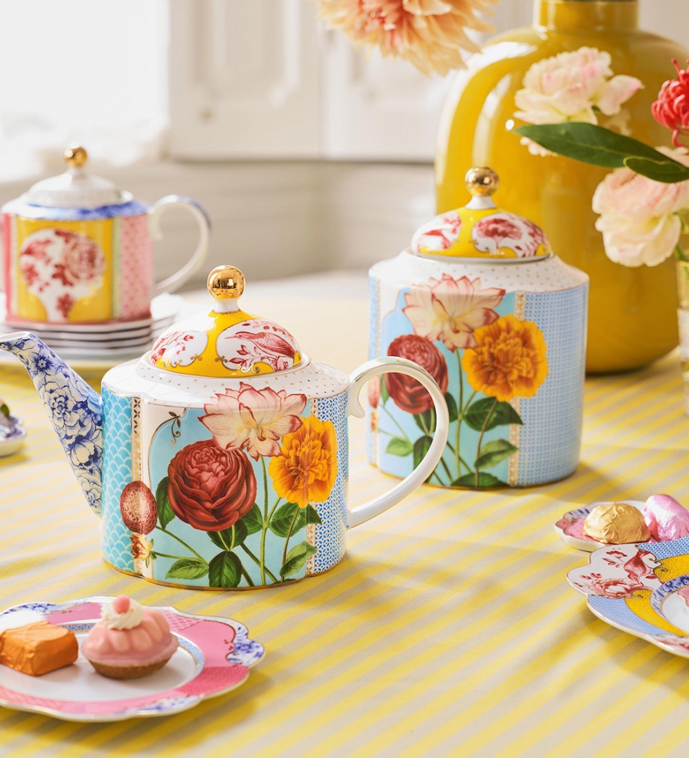 Royal Mavi Çiçek Desenli Orta Boy Küp