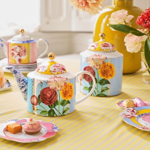 Royal Mavi Çiçek Desenli Orta Boy Küp