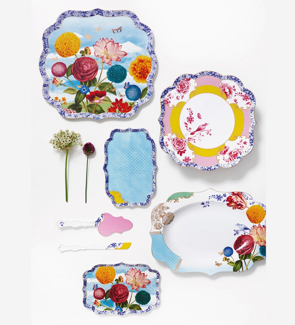 Royal Beyaz /Mavi Çiçek Desenli Oval Servis Tepsisi 40 cm.