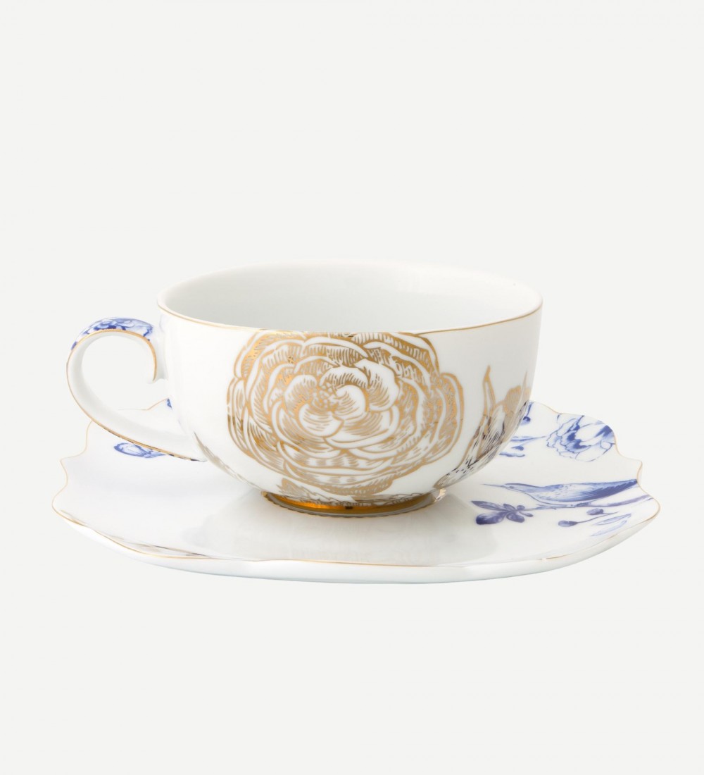 Royal Beyaz Altın Çiçek Desenli Çay Fincanı 