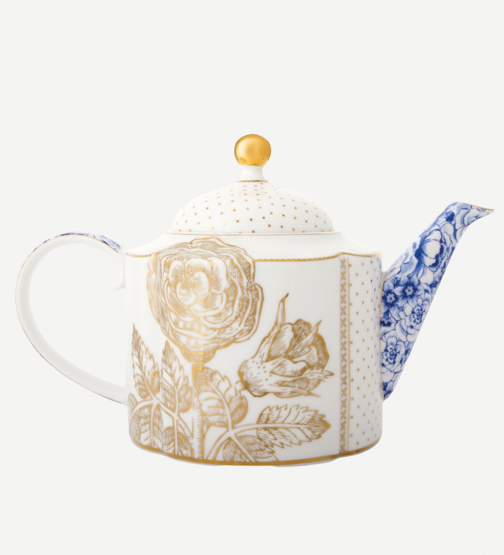 Royal Beyaz Demlik Altın Çiçek Desenli