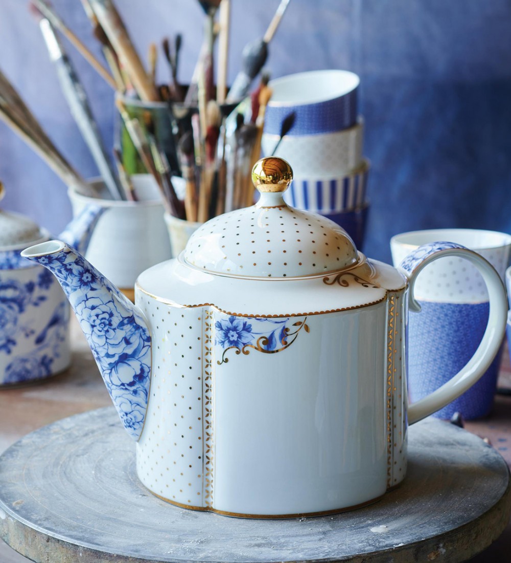 Royal Beyaz Demlik Altın Çiçek Desenli