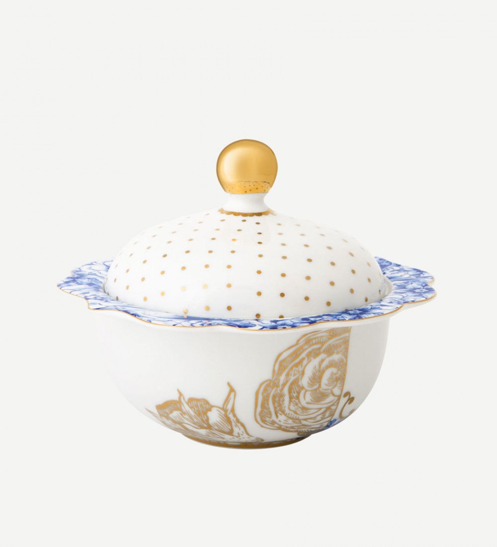 Royal Beyaz Şekerlik Altın Çiçek Desenli