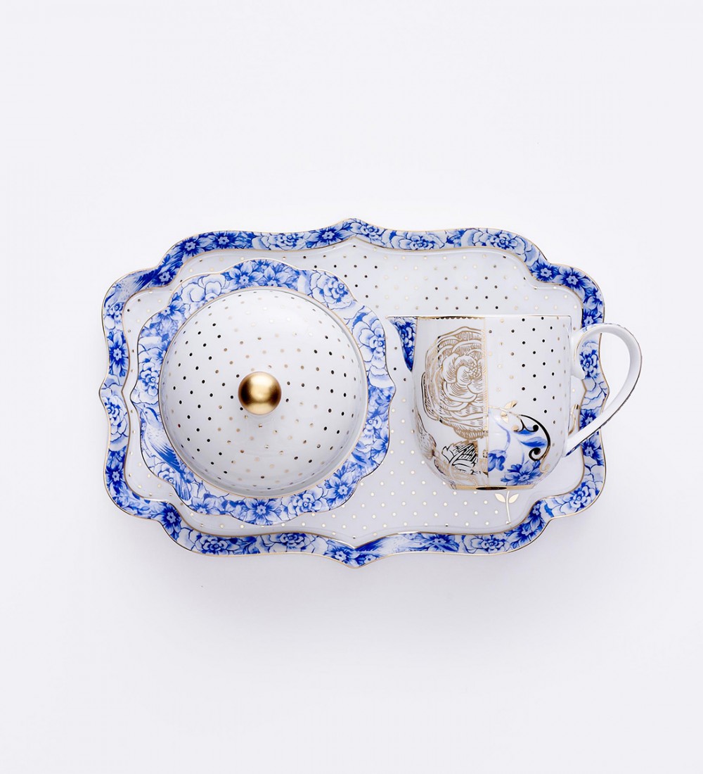 Royal Beyaz Şekerlik Altın Çiçek Desenli