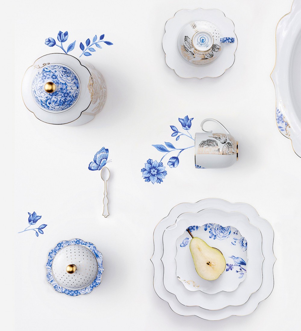 Royal Beyaz Şekerlik Altın Çiçek Desenli