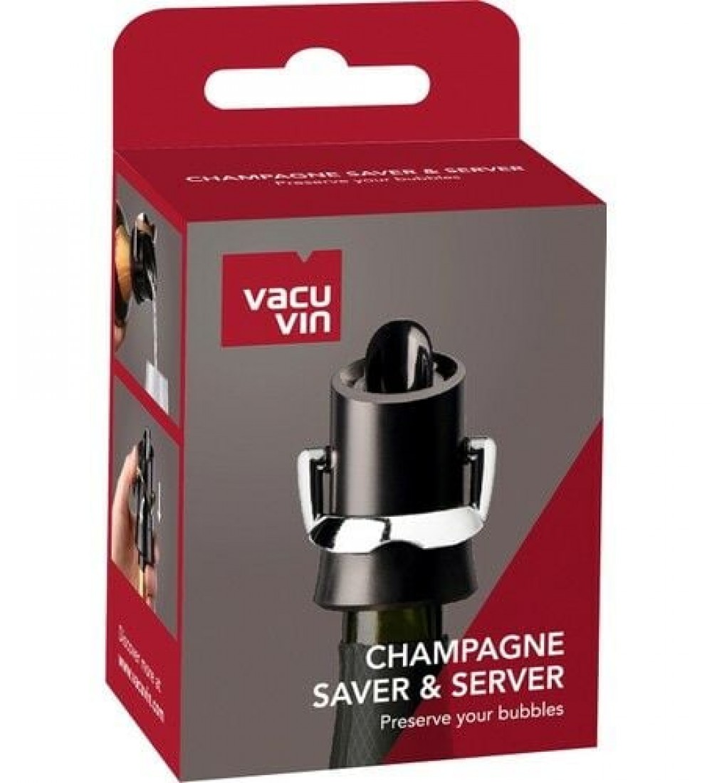 Vacu Vin Şampanya Kilit, Ağızlı ve Damla Korumalı, Siyah, Kutulu