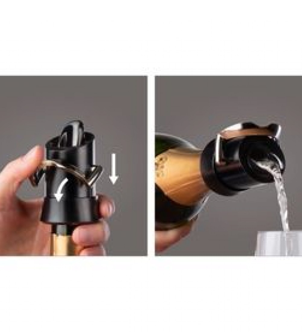 Vacu Vin Şampanya Kilit, Ağızlı ve Damla Korumalı, Siyah, Kutulu