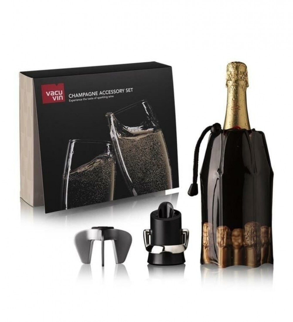 Vacu Vin Şampanya Aksesuar Seti (Şampanya Açacağı, Soğutucu, Servis & Stopper), Kutulu