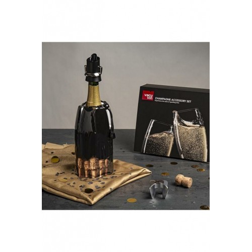 Vacu Vin Şampanya Aksesuar Seti (Şampanya Açacağı, Soğutucu, Servis & Stopper), Kutulu