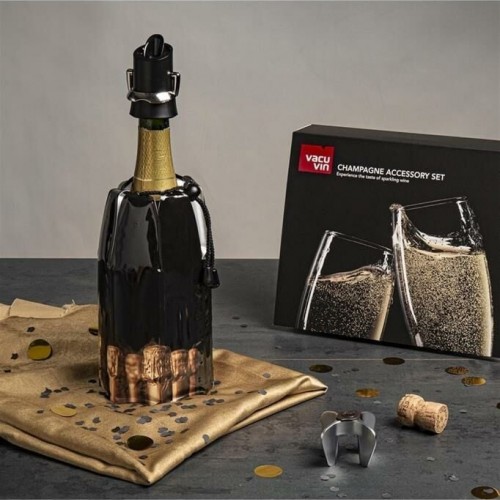 Vacu Vin Şampanya Aksesuar Seti (Şampanya Açacağı, Soğutucu, Servis & Stopper), Kutulu