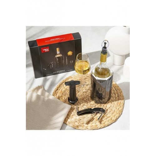 Vacu Vin Şarap Seti, Premium (4 Parça), Hediye Kutulu