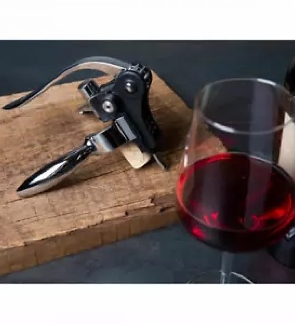 Vacu Vin Kaldıraçlı Tirbuşon Yatay, Paslanmaz Çelik, Siyah, Kutulu