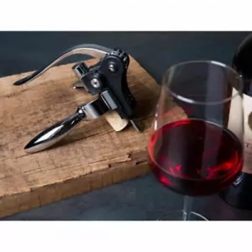 Vacu Vin Kaldıraçlı Tirbuşon Yatay, Paslanmaz Çelik, Siyah, Kutulu