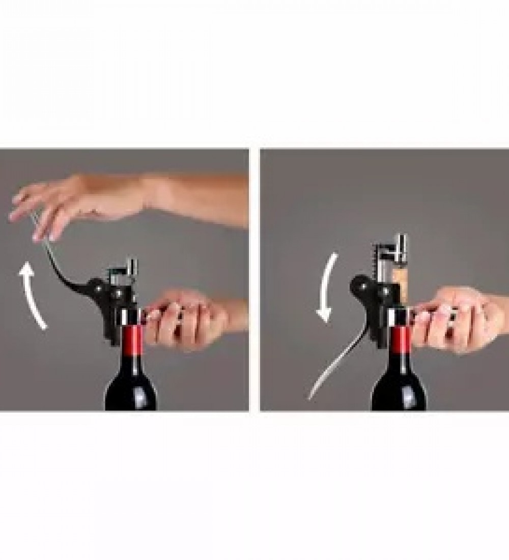 Vacu Vin Kaldıraçlı Tirbuşon Yatay, Paslanmaz Çelik, Siyah, Kutulu