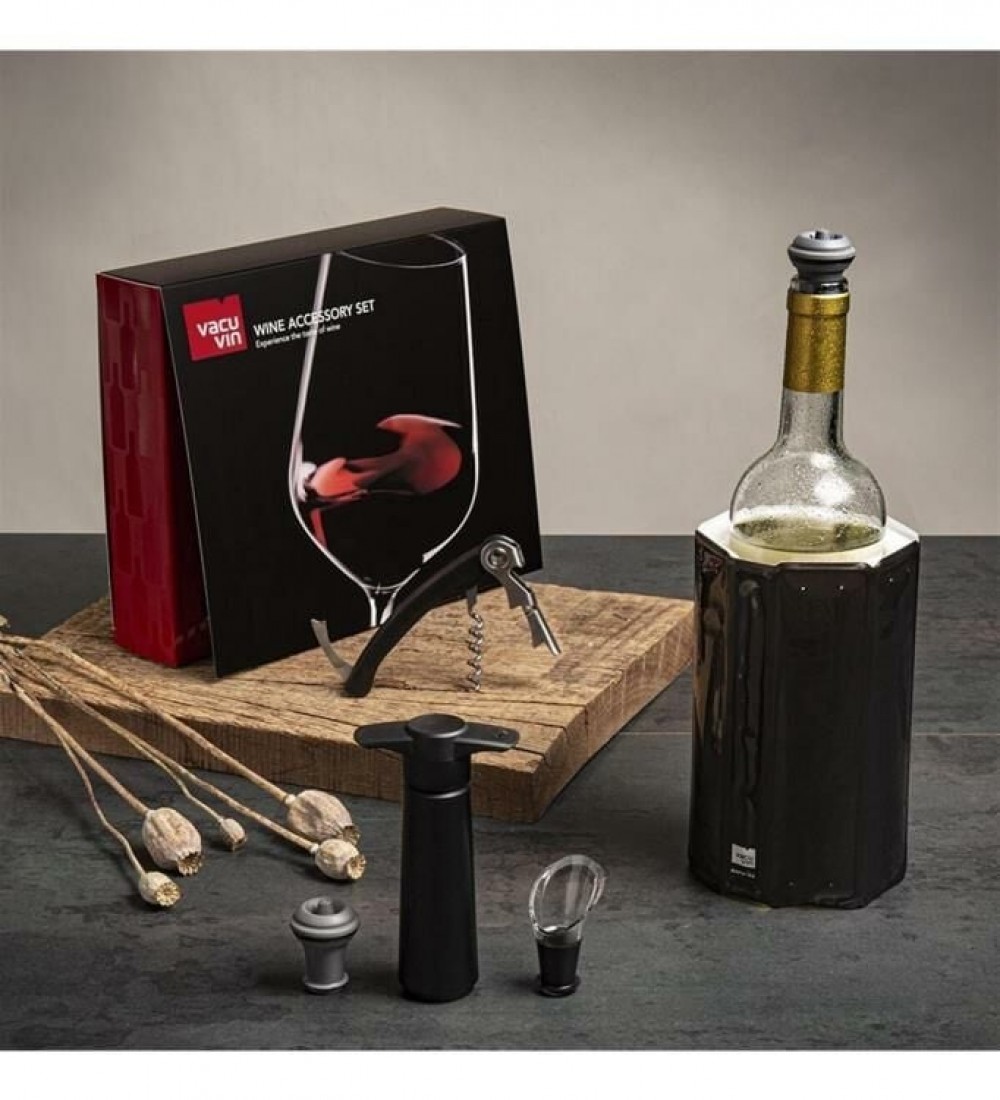 Vacu Vin Şarap Aksesuar Seti (Tirbüşon, Soğutucu, Servis, Vakum Set, Stoper), Kutulu